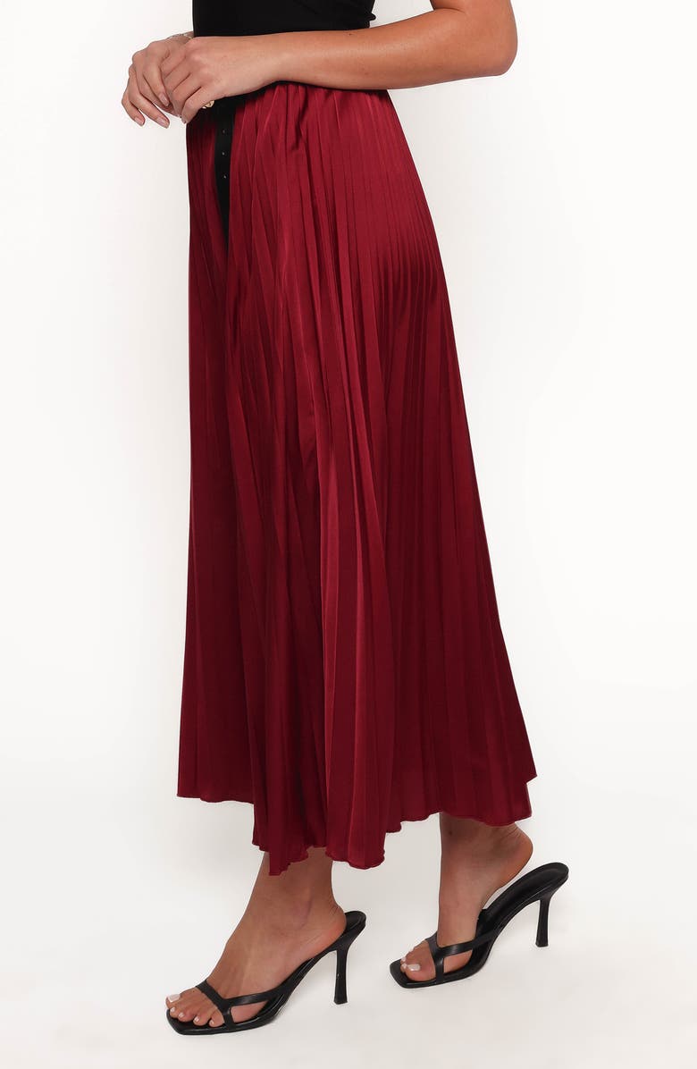 Petal & Pup Lysandra Pleated Satin Maxi Skirt, Alternate, color, Burgundy