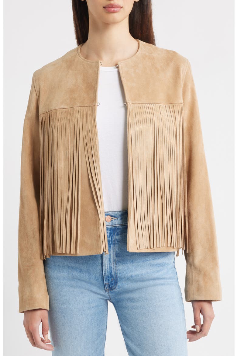 Chloe Suede Fringe Jacket, Alternate, color, CAMEL