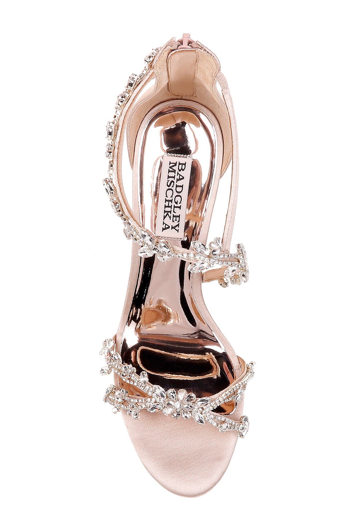 Badgley Mischka Collection Feather Crystal Embellished Wedge Sandal, Alternate, color, 