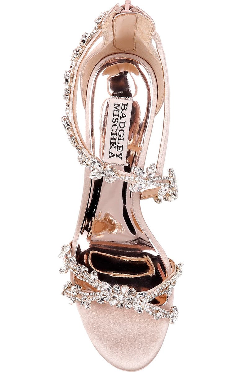 Badgley Mischka Collection Feather Crystal Embellished Wedge Sandal, Alternate, color,