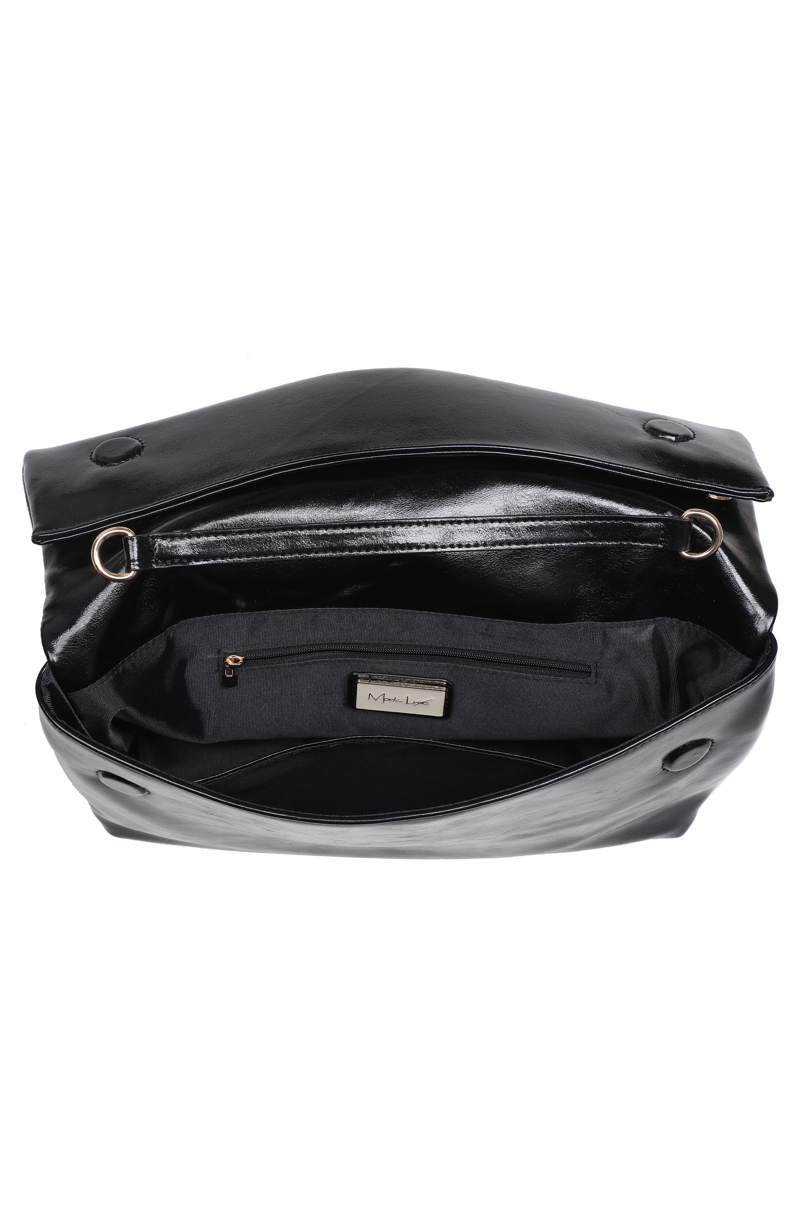 Faux Leather Foldover Clutch, Alternate, color, BLACK