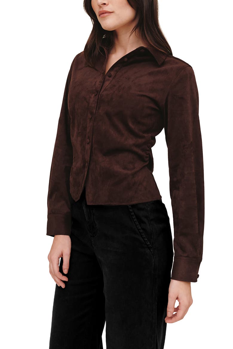 Fitted Button Front Shirt, Alternate, color, DARK ROAST
