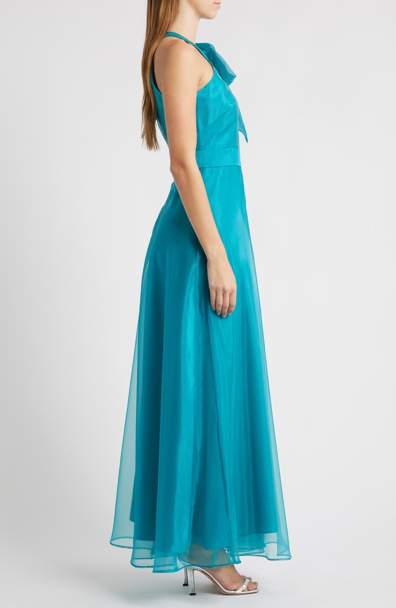 Eliza J Bow Detail One-Shoulder Taffeta Jumpsuit, Alternate, color, Jade