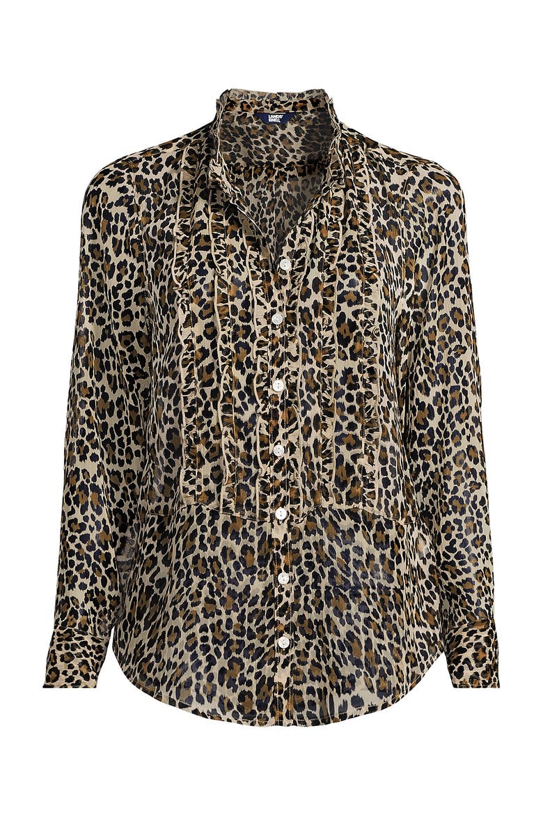 Chiffon Ruffle Front Long Sleeve Top, Alternate, color, Champagne Animal Spots