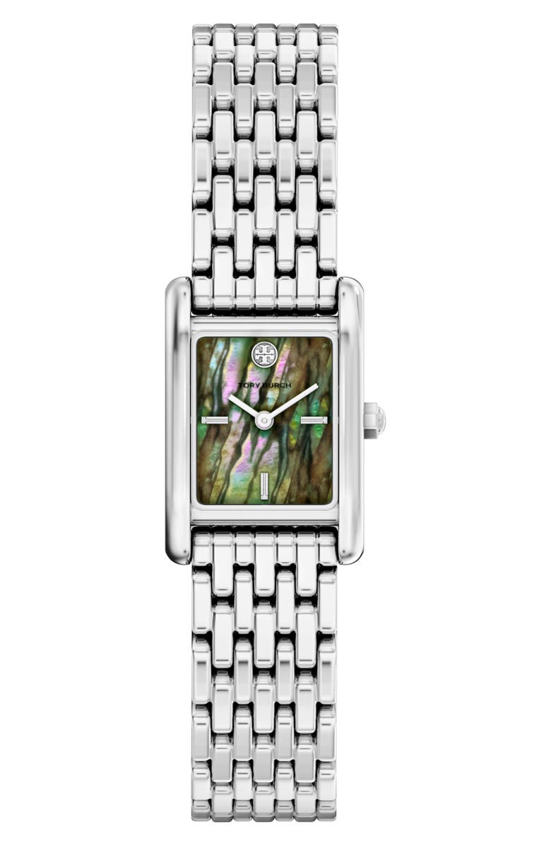 Tory Burch The Small Eleanor Mother-of-Pearl Tank Bracelet Watch, 19mm x 22mm, Main, color, Silver/ Abalone