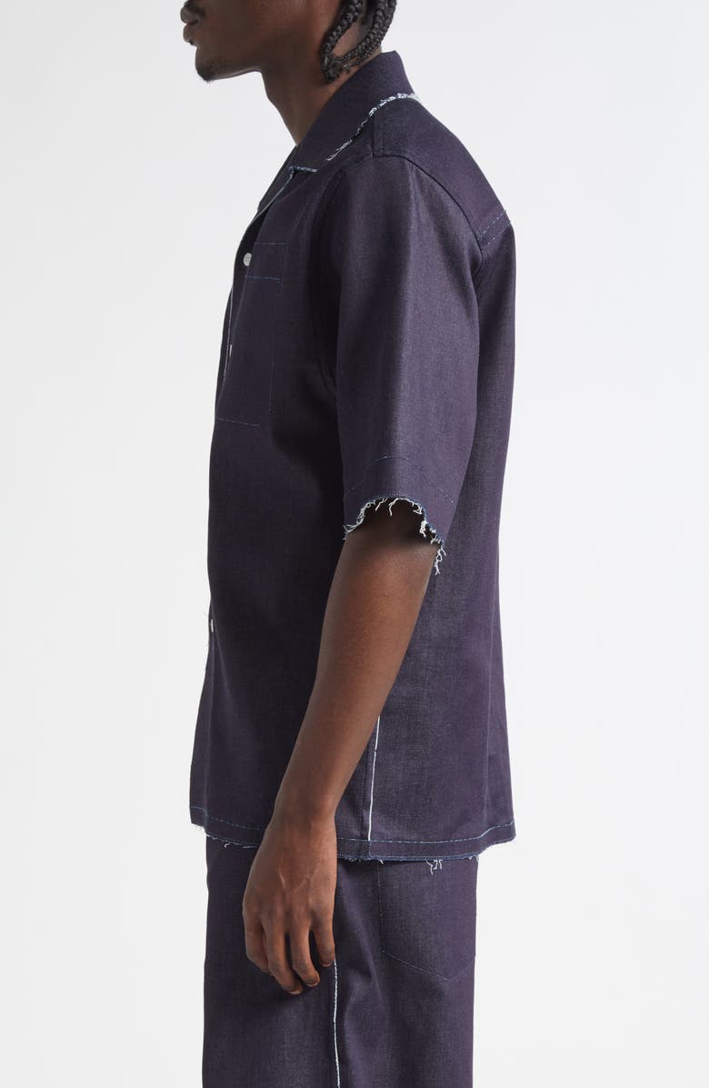 Marni Trompe l'Oeil Stretch Denim Bowling Shirt, Alternate, color, Unb99 Blue/ Black