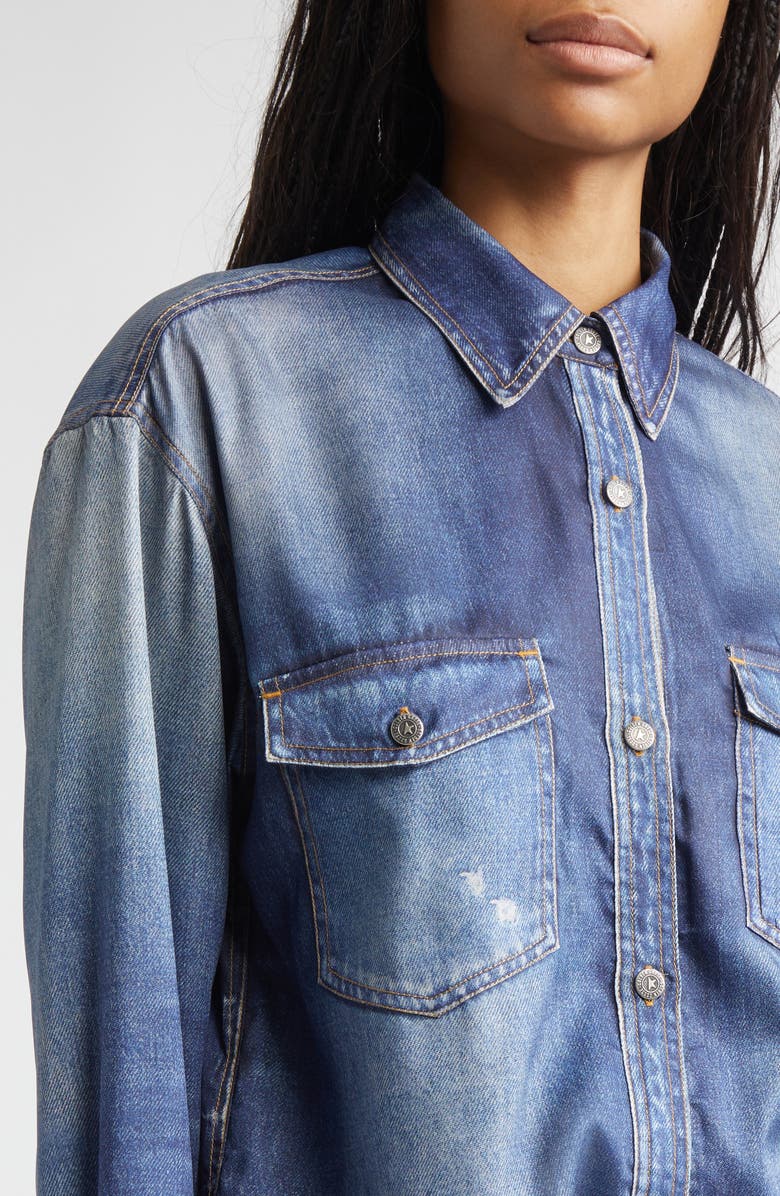 Golden Goose Journey Patty Distressed Twill Button-Up Shirt, Alternate, color, 