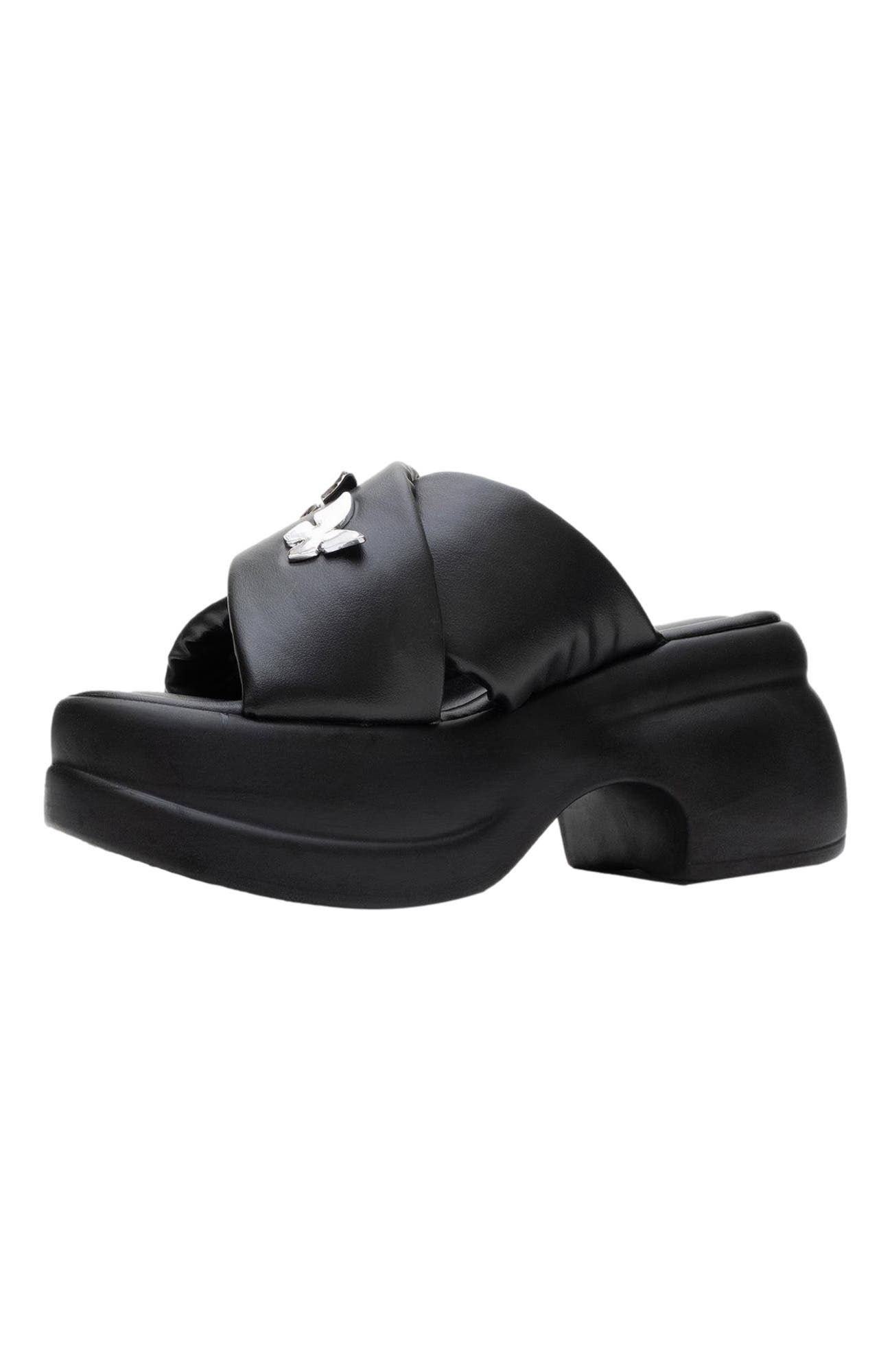 Prologue Shoes Force Butterfly-Buckle Platform Sandal, Alternate, color, Black Faux Leather