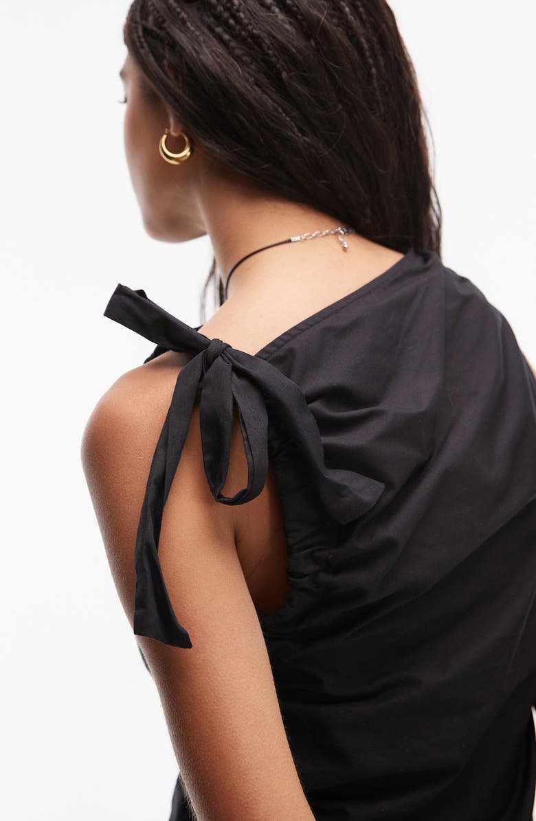 Topshop Tie Shoulder Sleeveless Cotton Top, Alternate, color, Black