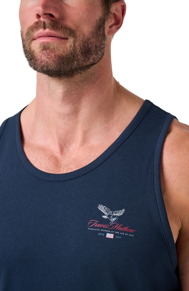 TravisMathew Red White BBQ Cotton Graphic Tank, Alternate, color, Total Eclipse