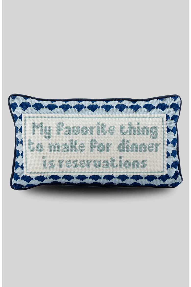 Reservations Needlepoint Pillow, Main, color, Blue