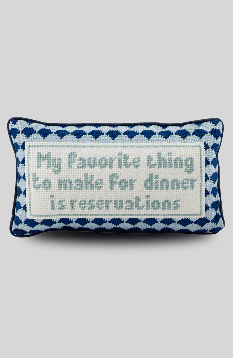 Furbish Reservations Needlepoint Pillow, Main, color, Blue