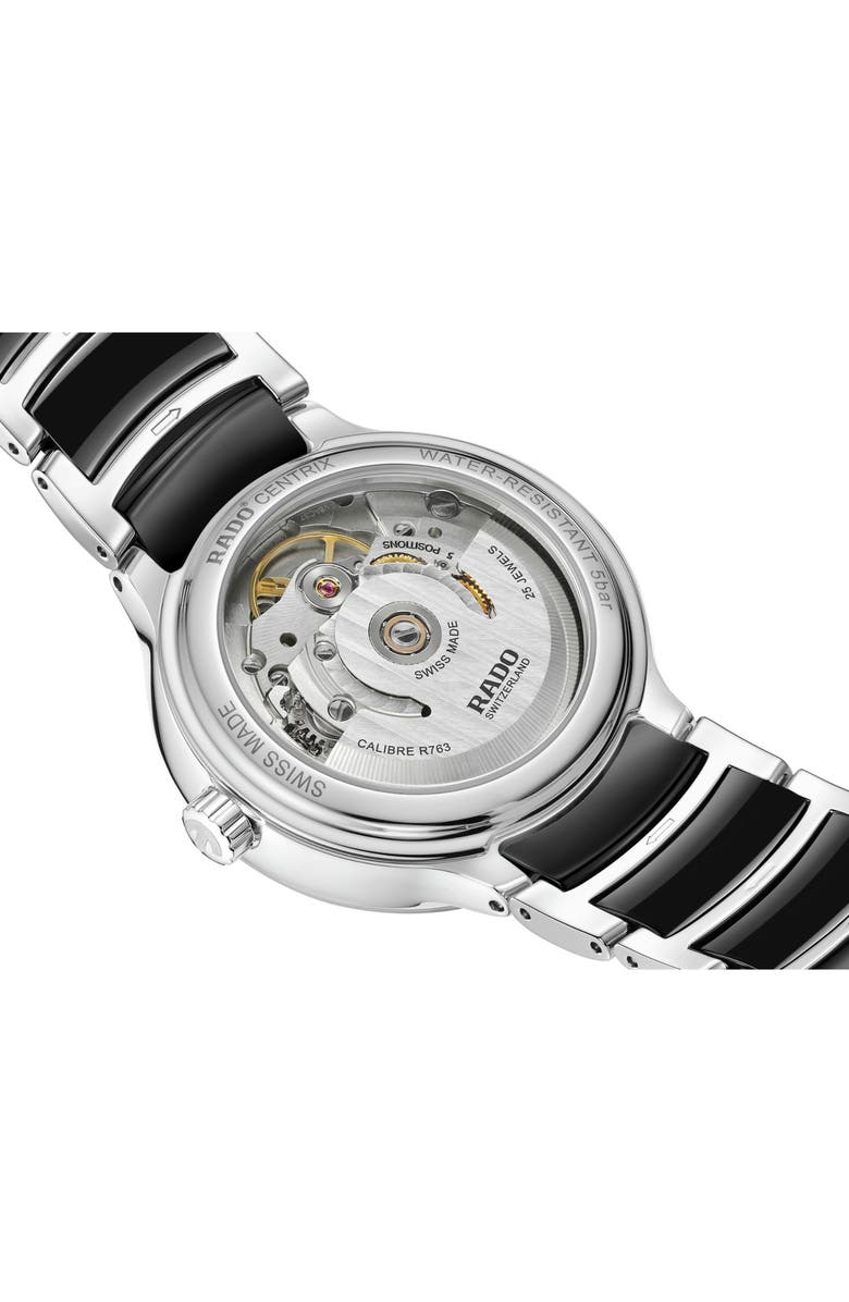 RADO Centrix Automatic Diamond Bracelet Watch, 35mm, Alternate, color, Black/ Silver