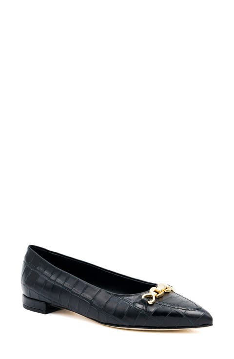 Tappeto Croc Embossed Leather Skimmer Flat