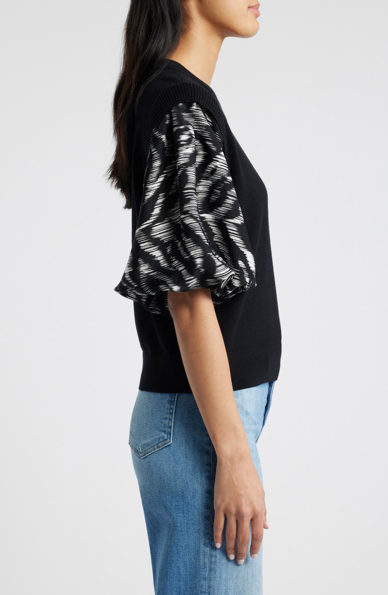 DKNY Print Sleeve Mixed Media Sweater, Alternate, color, Blk/Str Ti