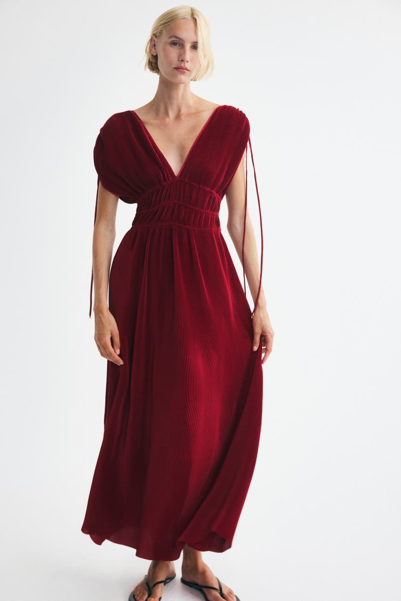 Crinkled Drawstring-detail Dress, Alternate, color, Dark red