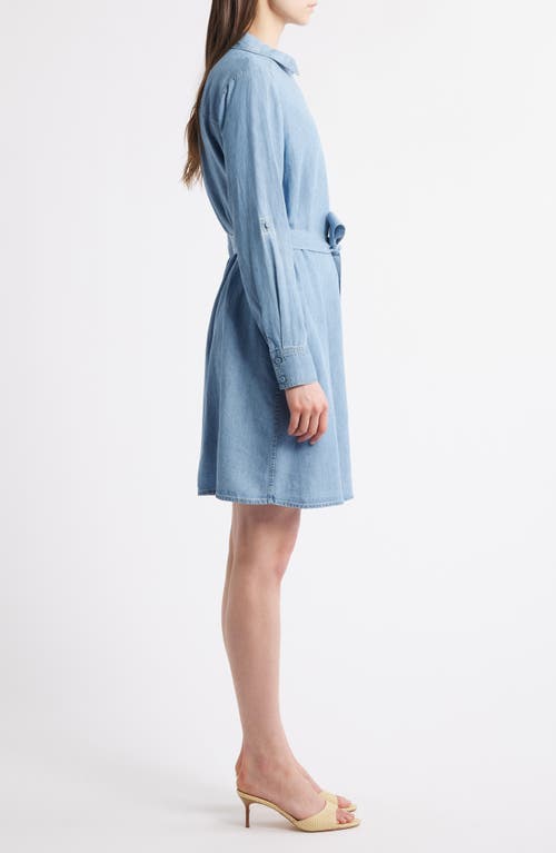 Kobi Halperin Tie Waist Button Front Long Sleeve Chambray Dress In Light Blue