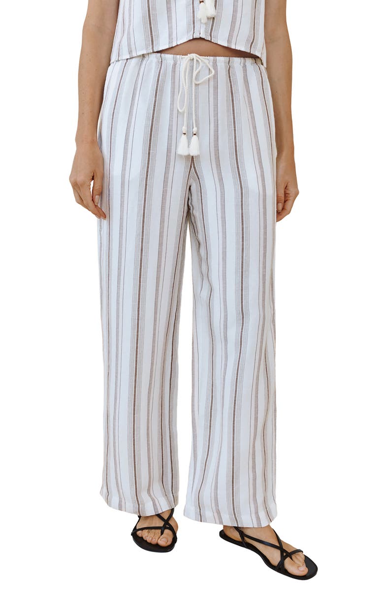 Bella Dahl Beach Stripe Linen Blend Drawstring Pants, Main, color, Rosewood Stripe
