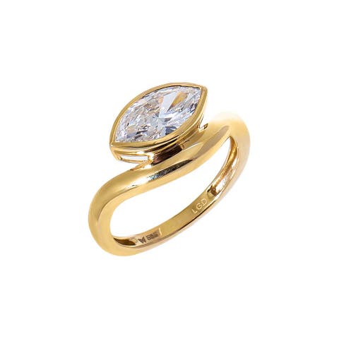 Lab Grown Diamond Marquise Bezel Swirled Pinky Ring 14K