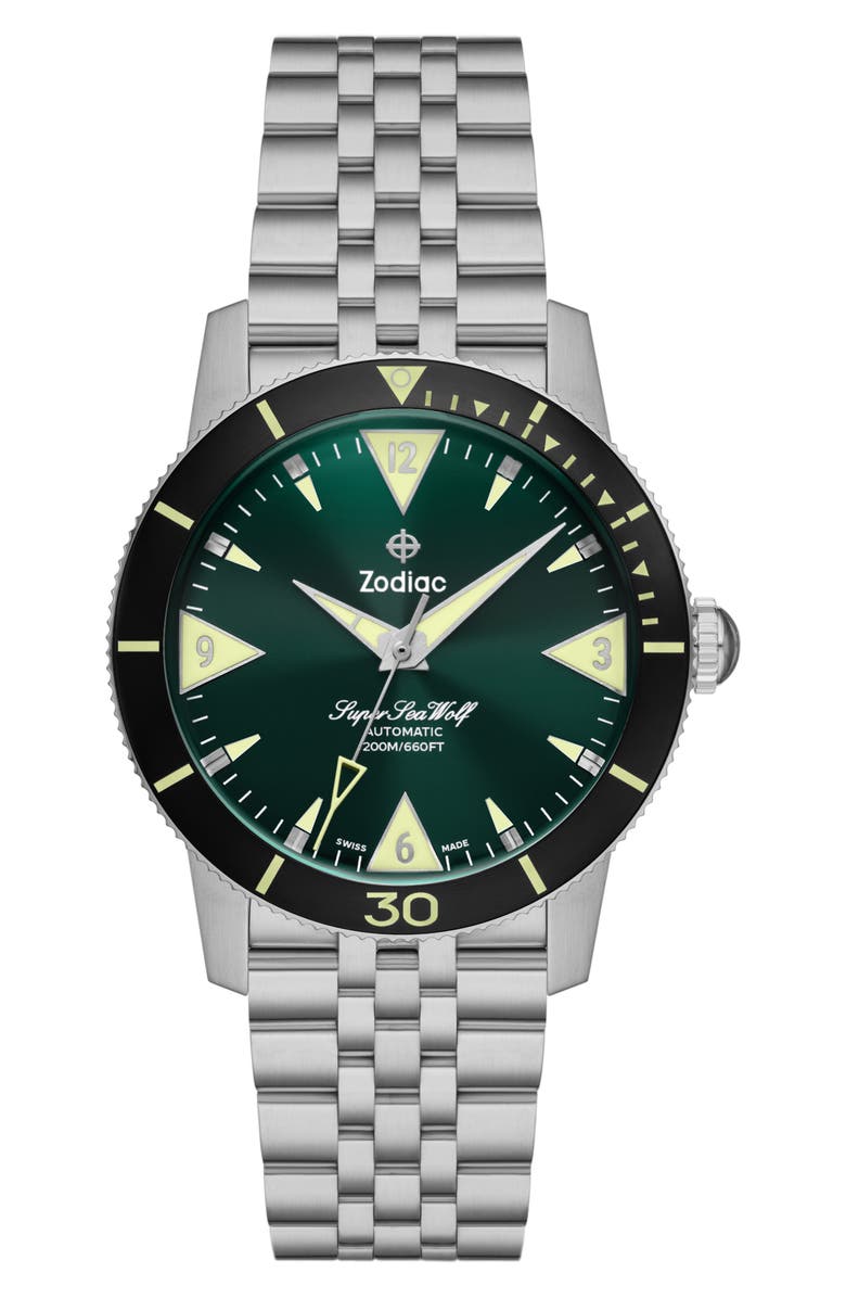 Zodiac Skin Diver Automatic Stainless Steel Watch, 39mm, Main, color, Silver