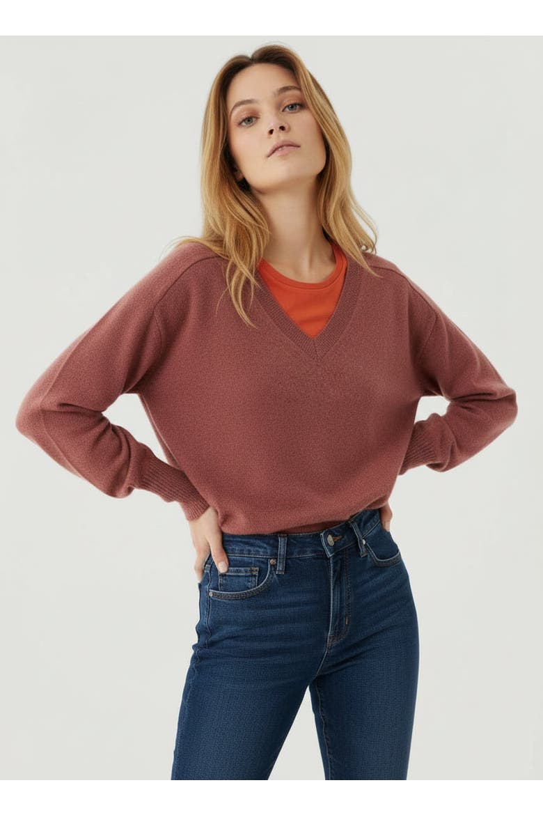 Cashmere Long Sleeve Pullover V-Neck, Alternate, color, ROSE TAUPE