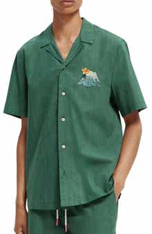 Scotch & Soda Sakura Embroidered Short Sleeve Button Up Shirt