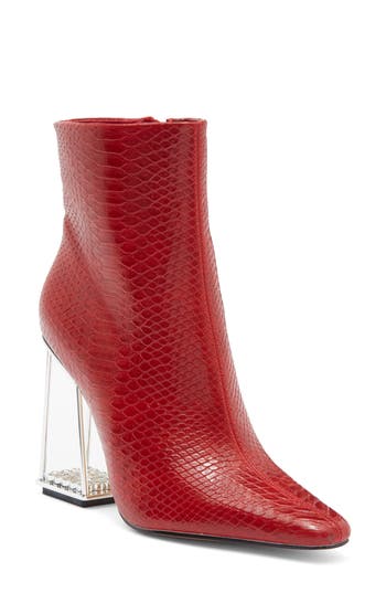 Ashley Kahen Glam Snakeskin Embossed Boot In Red