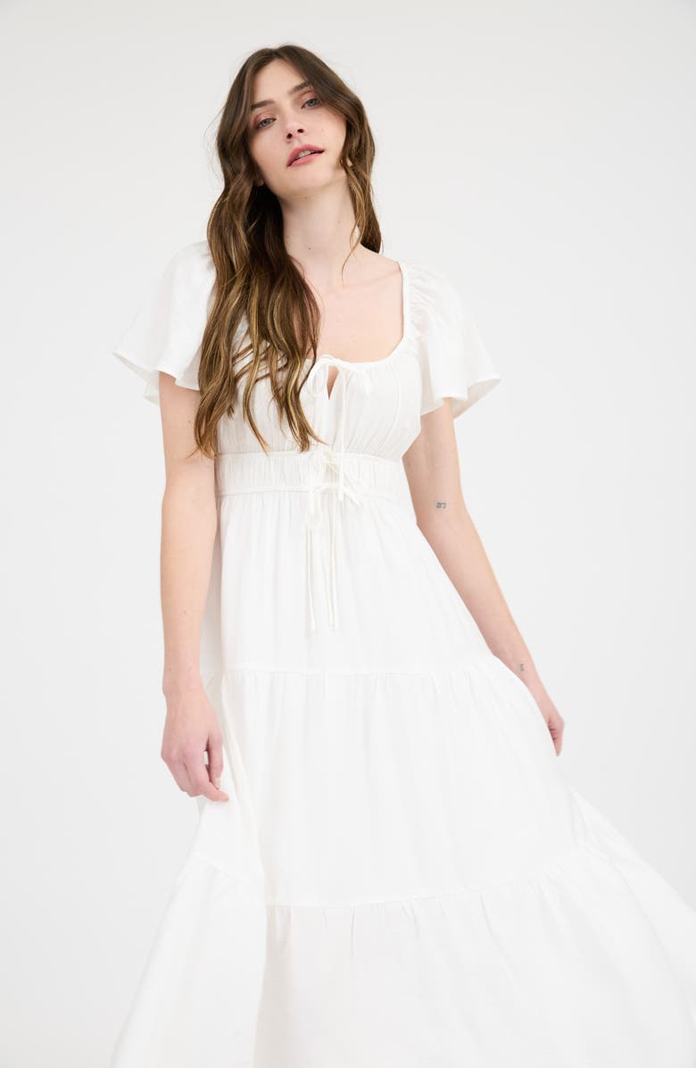 AUGUST SKY Flutter Sleeve Tiered Maxi Dress, Alternate, color, White