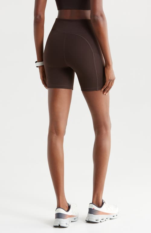 Zella Studio Luxe Pocket Bike Shorts In Brown