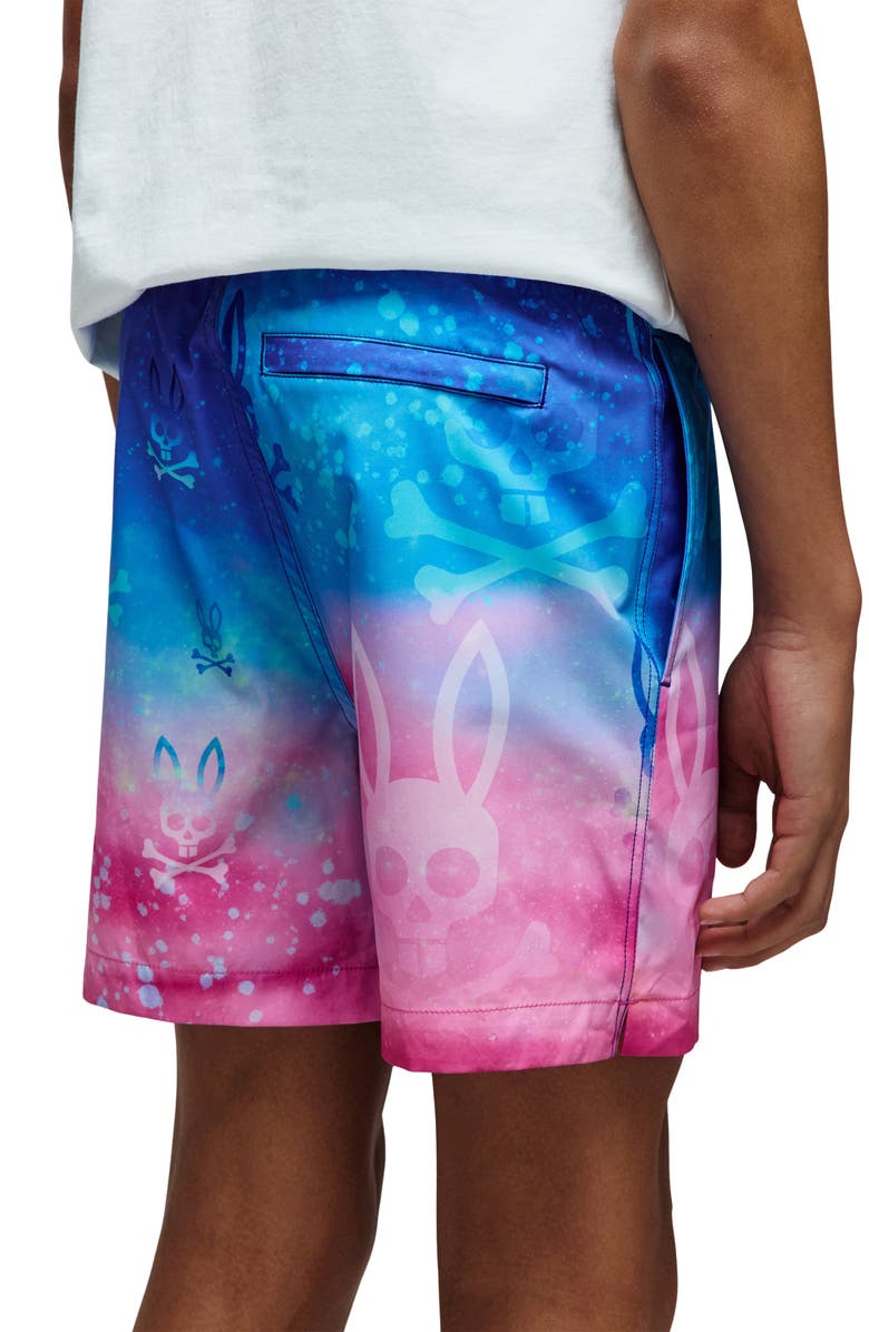 Psycho Bunny Kids' Caspian Allover Bunny Swim Trunks, Alternate, color, Begonia Pink