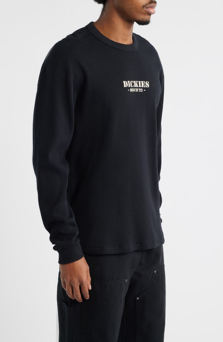 Dickies Embroidered Logo Long Sleeve Cotton Waffle T-Shirt, Alternate, color, Black