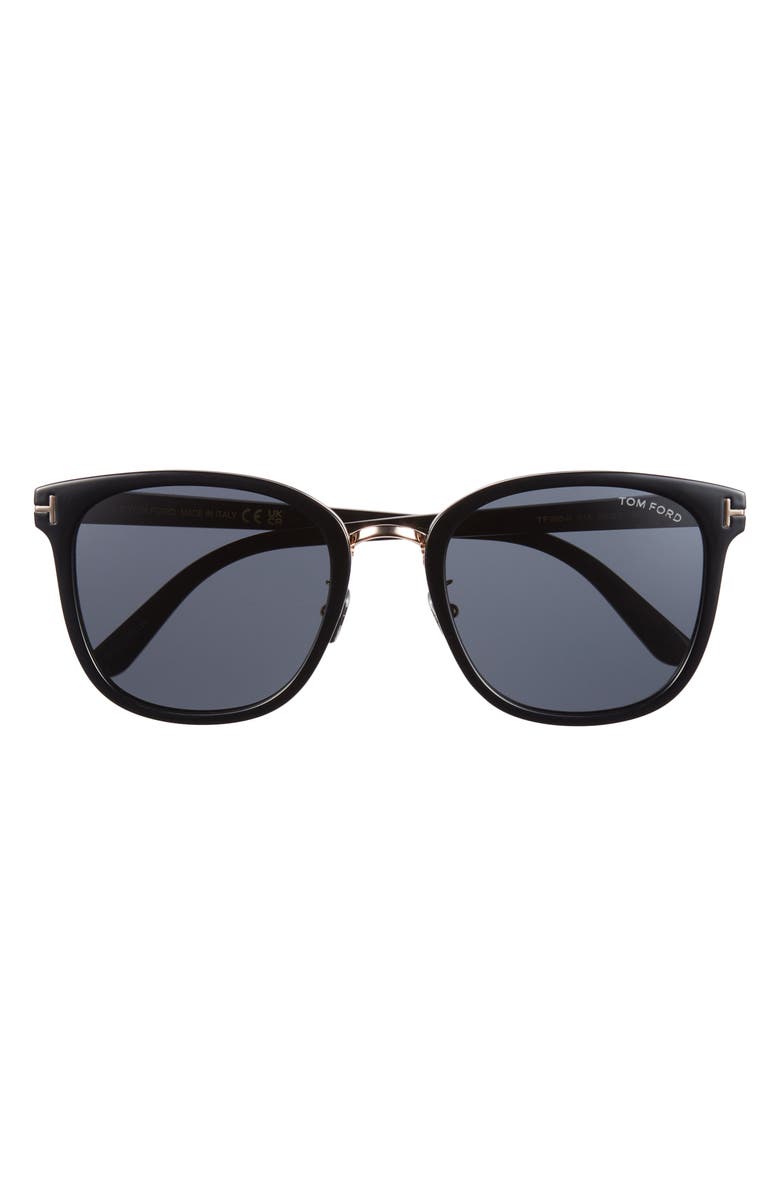 TOM FORD 56mm Round Sunglasses, Main, color, Shiny Black / Smoke