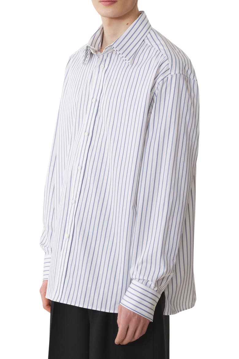 Oversized Striped Cotton Poplin Shirt, Alternate, color, White/Black Navy