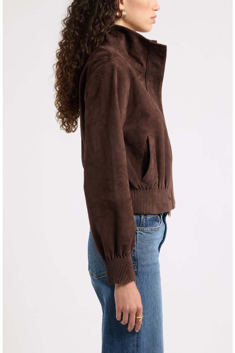 Funnel Neck Suede Bomber Jacket, Alternate, color, BROWN COFFEE