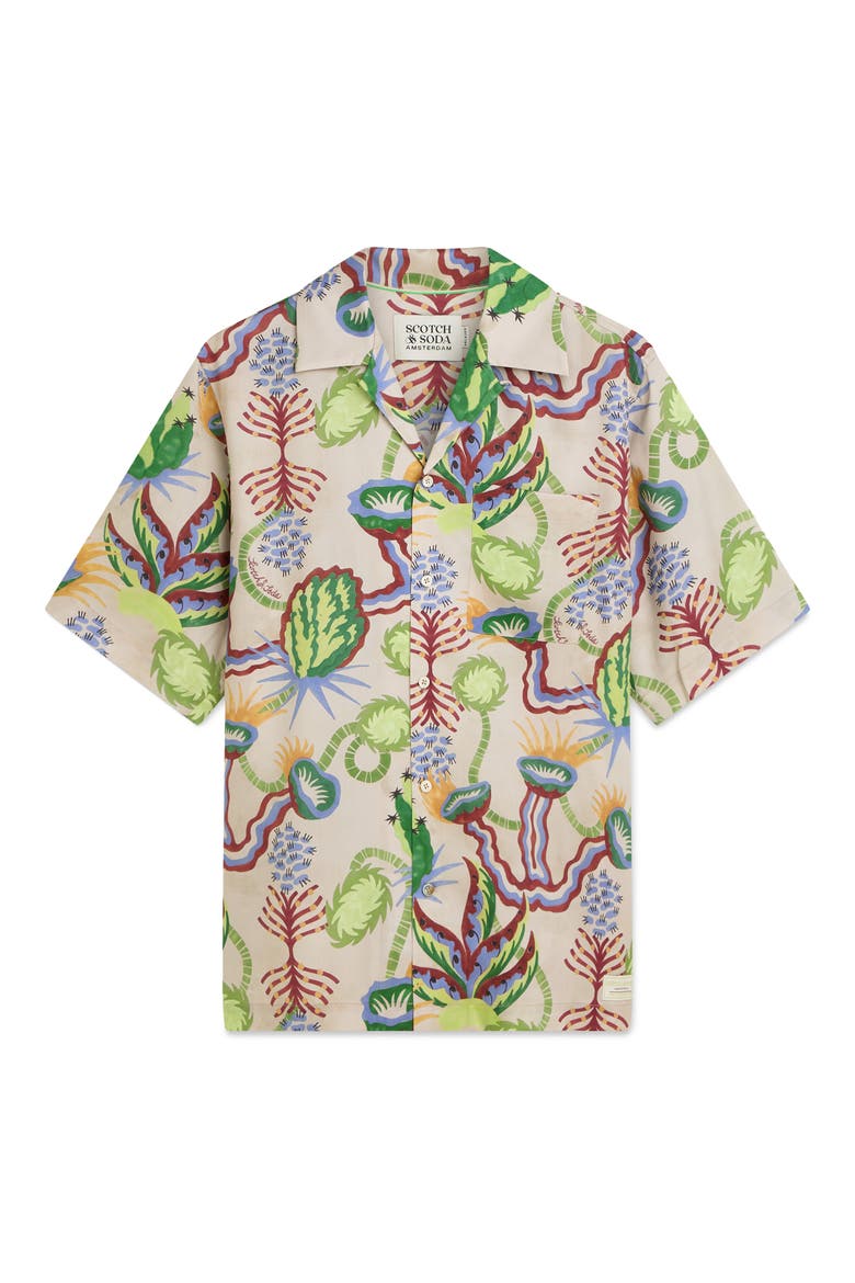 Relaxed Fit Print Short Sleeve Button-Up Shirt, Alternate, color, DESERT FLORAL CANYON CLAY