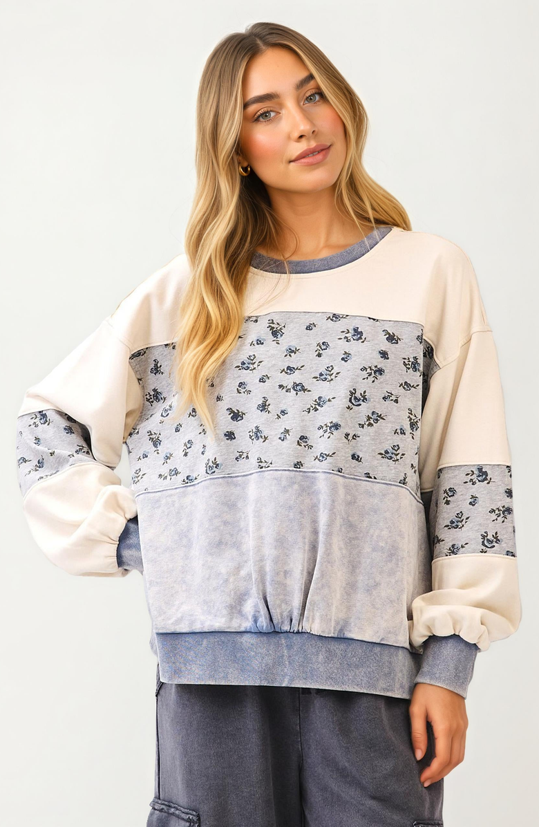 Knit and Lounge Floral Patchwork Crewneck Sweatshirt, Main, color, 