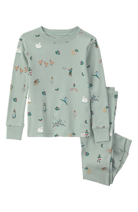 Print Fitted Organic Cotton Two-Piece Pajamas