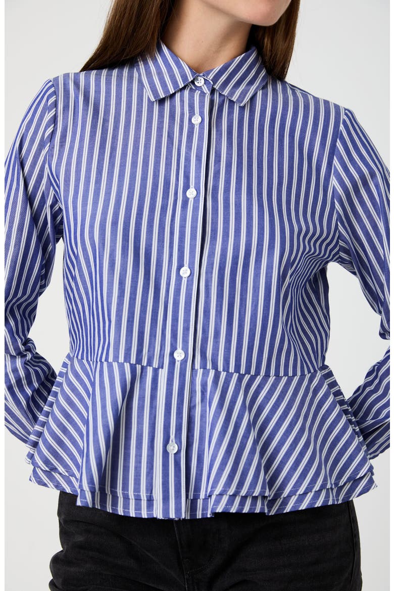 Striped Peplum Cotton Shirt, Alternate, color, NAVY-WHITE