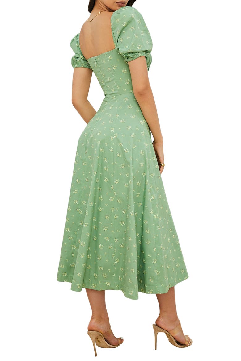 Tallulah Puff Sleeve Midi Dress, Alternate, color, OLIVE FLORAL