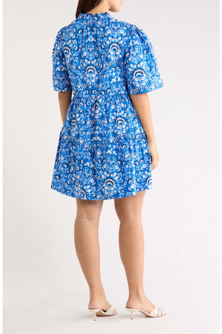Lulu Floral Dixie Split Neck Cotton Minidress, Alternate, color, LIGHT-BLUE-WHITE
