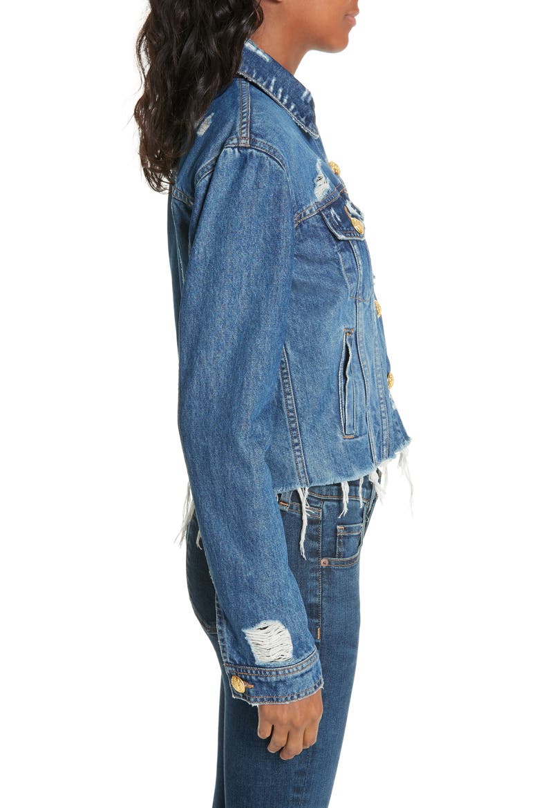 Cara Distressed Denim Jacket, Alternate, color, HAMPTON DISTRESSED
