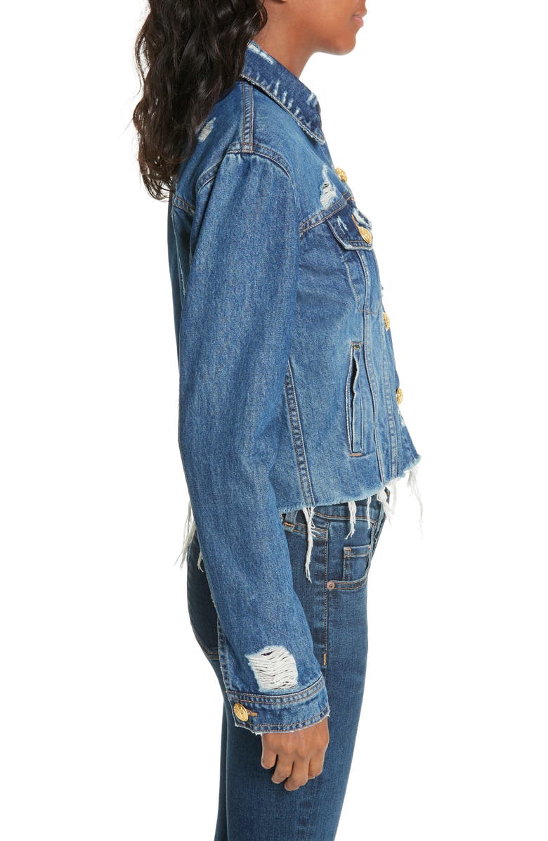 Veronica Beard Cara Distressed Denim Jacket, Alternate, color,
