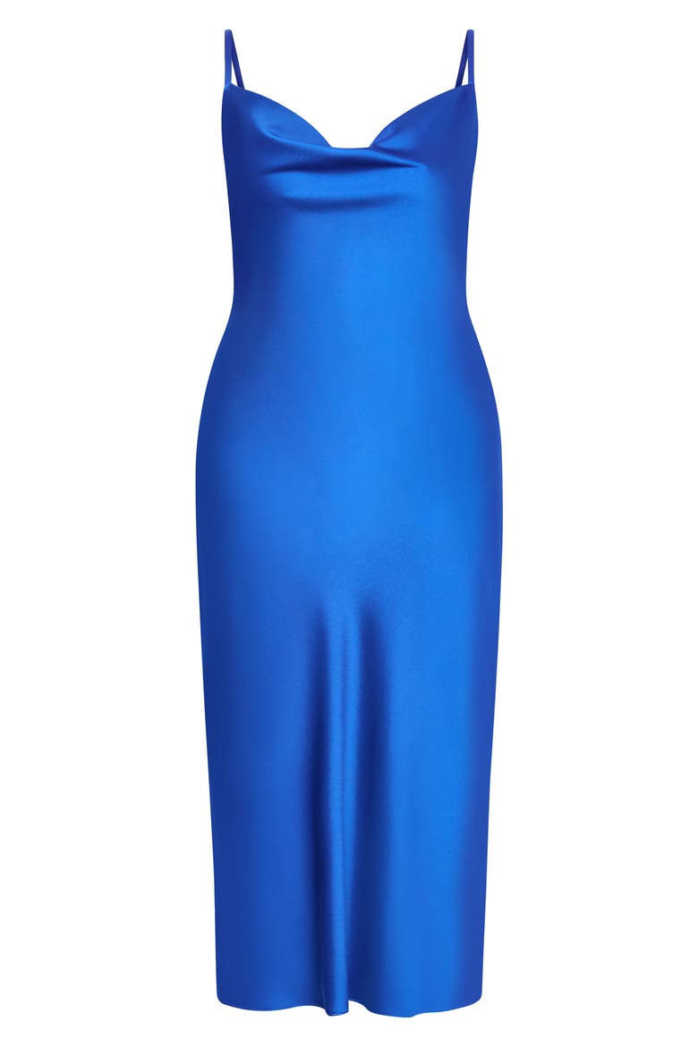 Sadie Satin Cocktail Midi Dress, Alternate, color, CERULEAN