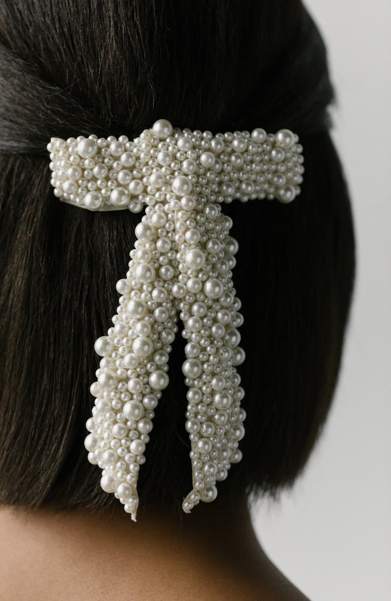 Jennifer Behr Donna Faux Pearl Bow Barrette, Alternate, color, Pearl