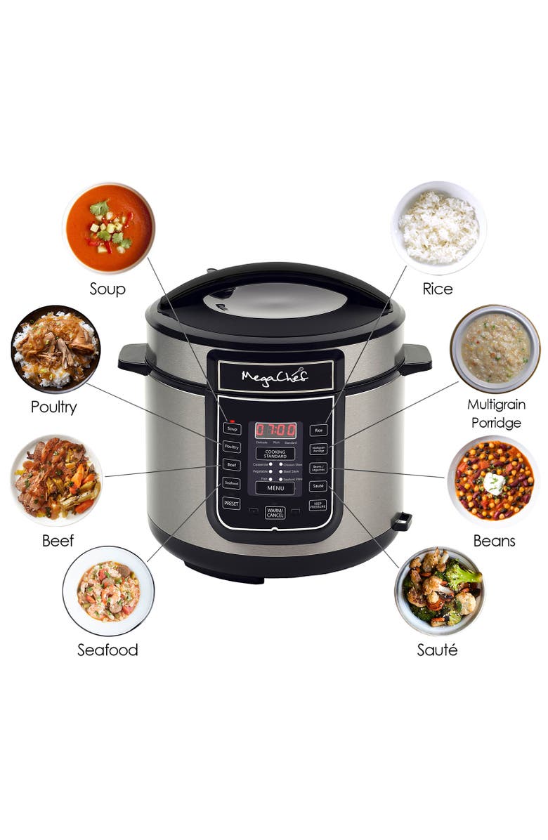 Megachef 6 Quart Digital Pressure Cooker with 14 Pre-set Multi Function Features, Alternate, color, Grey