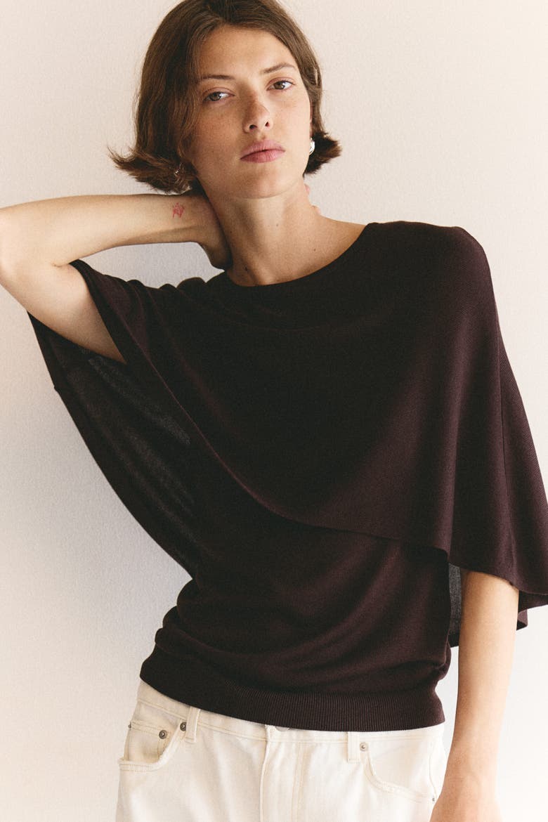 Fine-knit Cape Top, Main, color, Burgundy