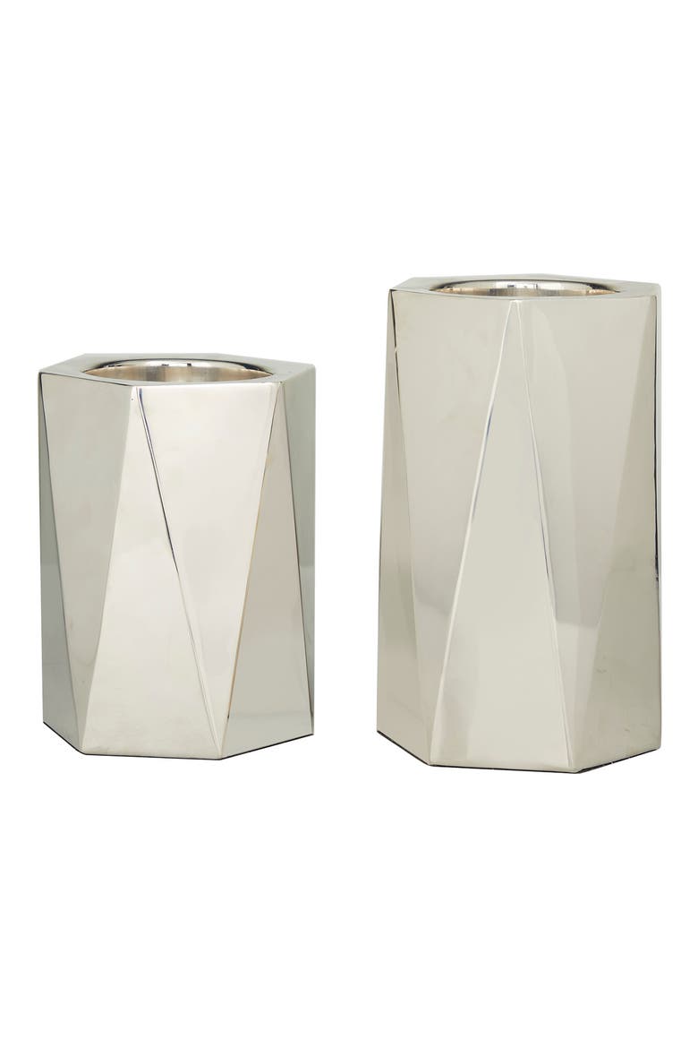 Silvertone Stainless Steel Glam Candle Holder - Set of 2, Alternate, color, SILVER