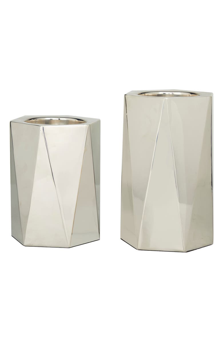 VIVIAN LUNE HOME Silvertone Stainless Steel Glam Candle Holder - Set of 2, Alternate, color, Silver