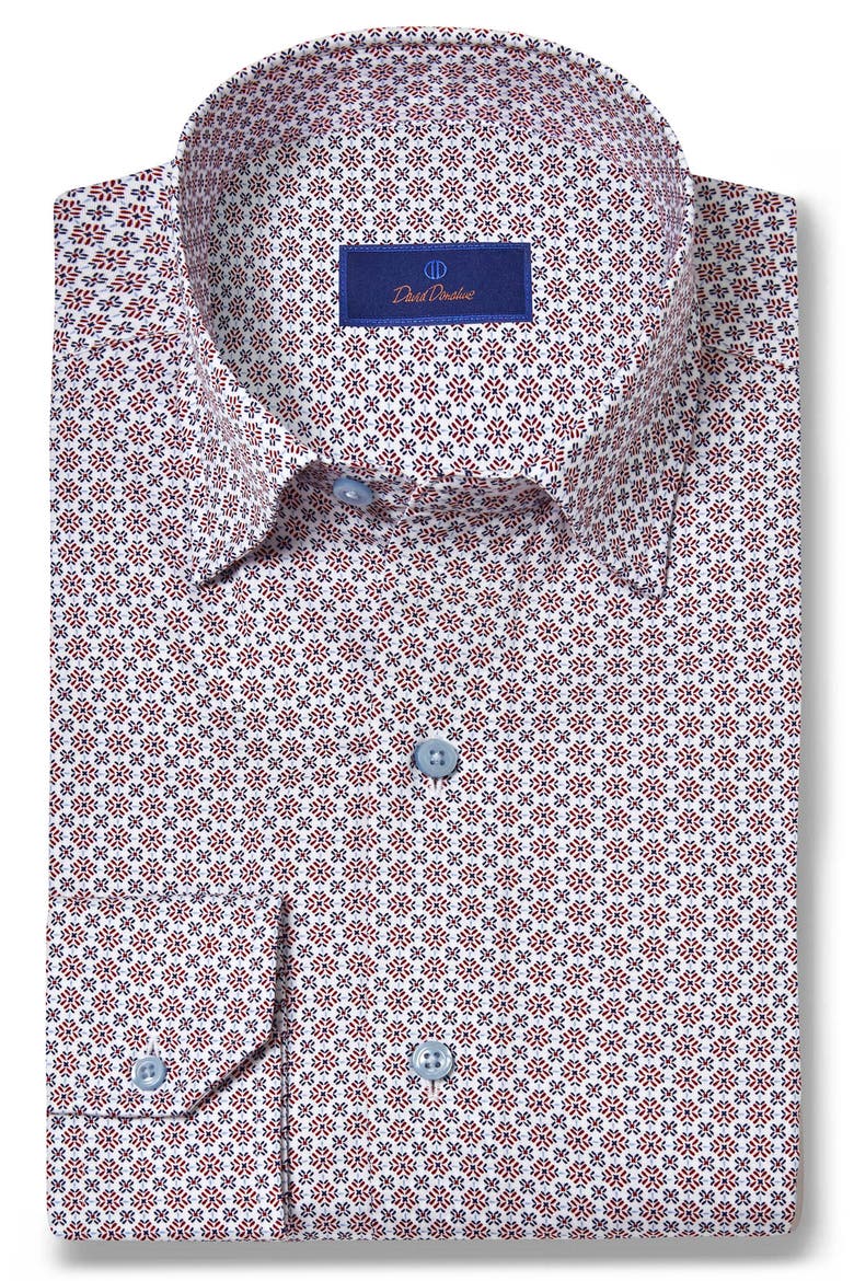 Geometric Print Sport Shirt, Main, color, WHITE/ MERLOT
