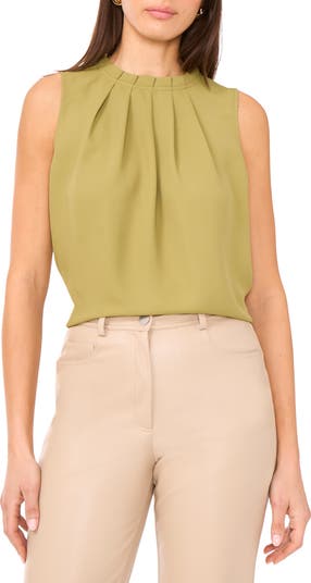 Pleated Mock Neck Woven Top